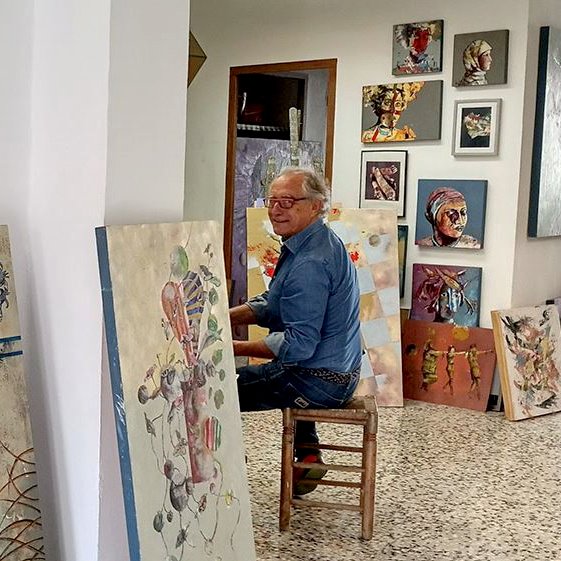 Artist Luis Frutos in his studio