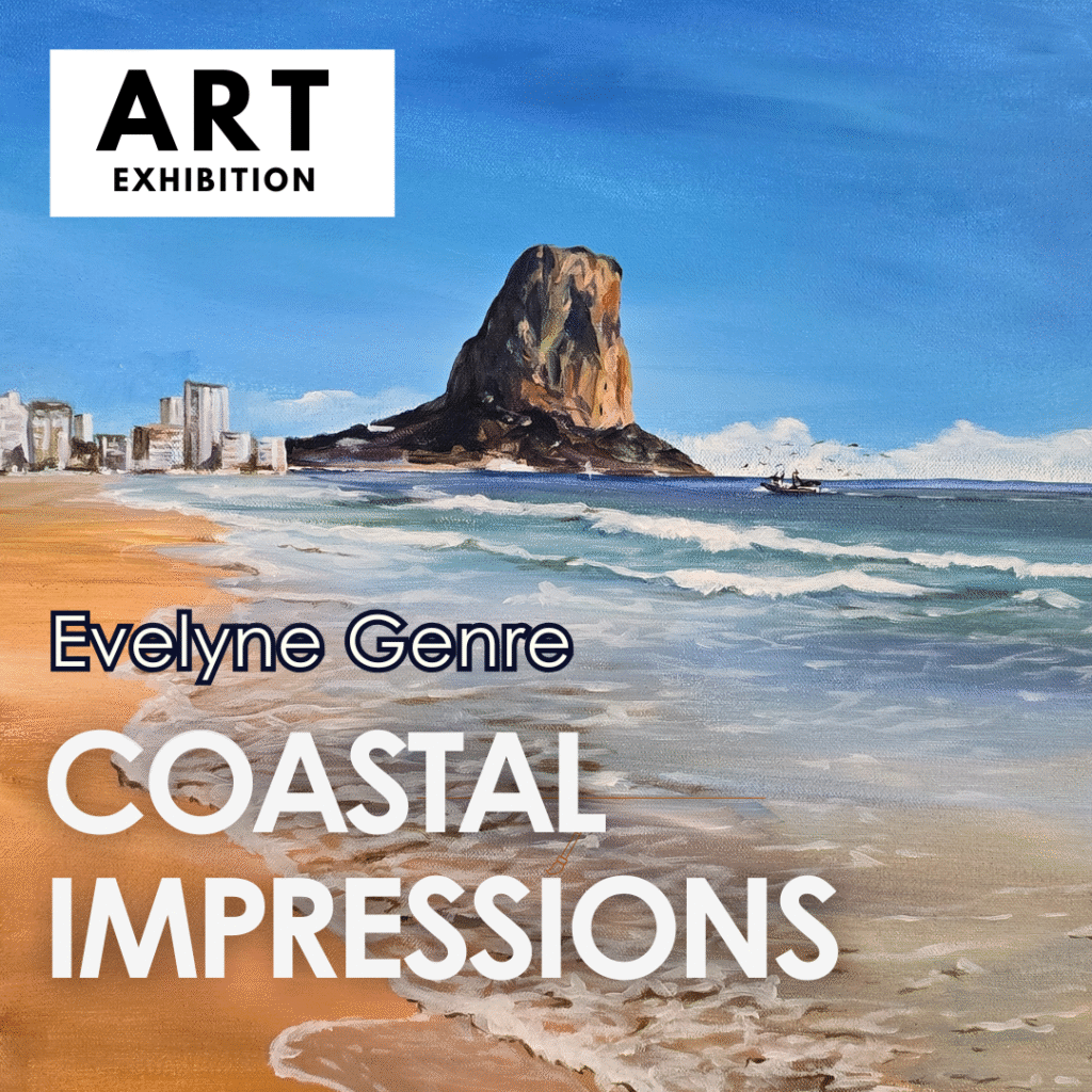Art exhibition poster of Evelyne Genre "Coastal Impressions" curated by Aurum Altea.